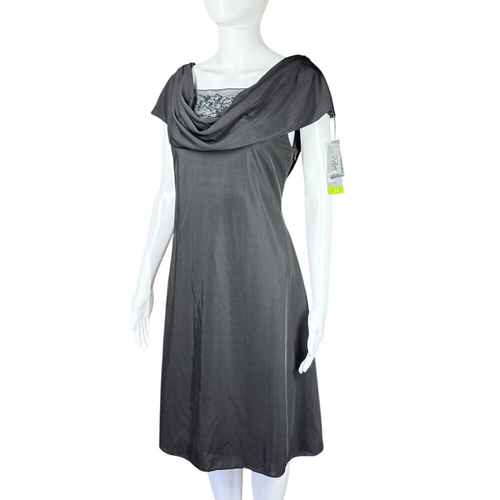 Vintage 1990s Patro Cowl Neck Sequin Beaded Mesh Black Cocktail Dress XL NWT